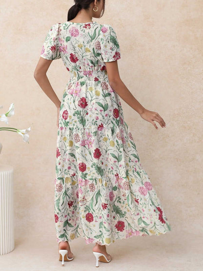 Ebullient Flower Embroidered Frilling Maxi Dress