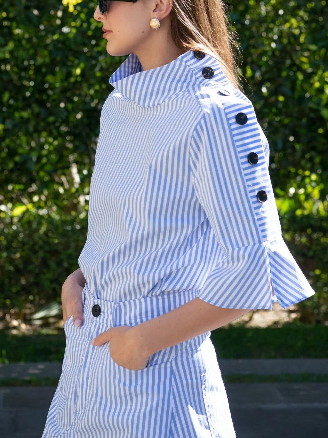 Kya Striped Button Two-Piece Set