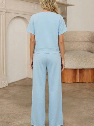 Solid Color Loose Tee Drawstring Pants Set
