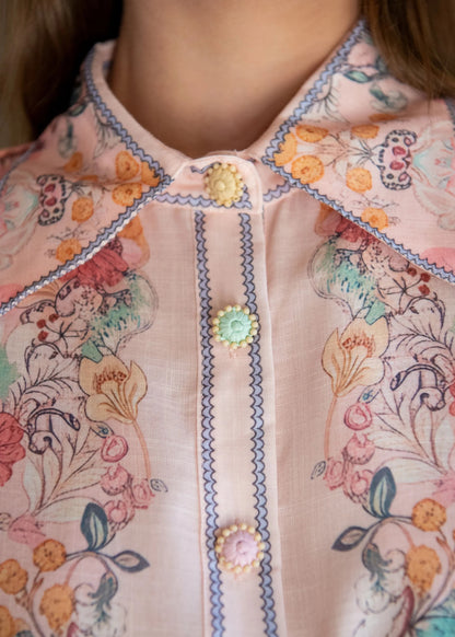 Long Sleeve Floral Maxi Dress with Belted Fringe Waist