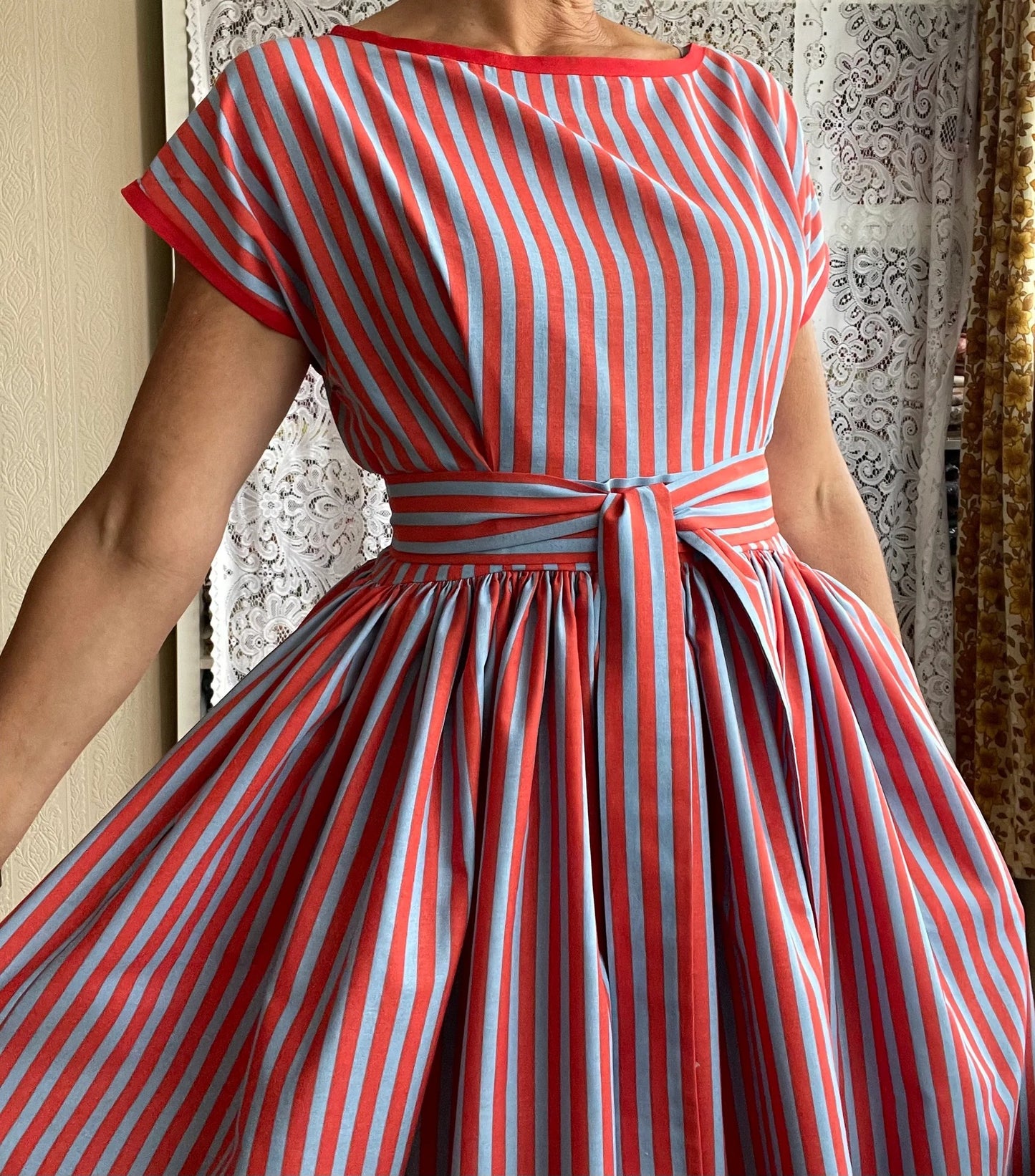 Coastal Stripe Belted Maxi Dress