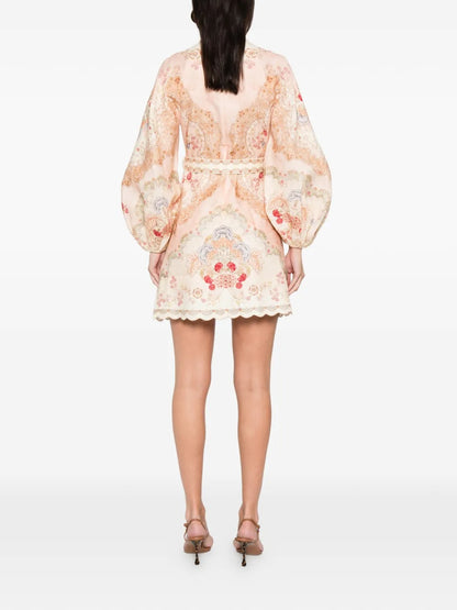 ZIMMERMANN Daylight belted scalloped printed linen mini dress