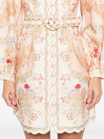ZIMMERMANN Daylight belted scalloped printed linen mini dress