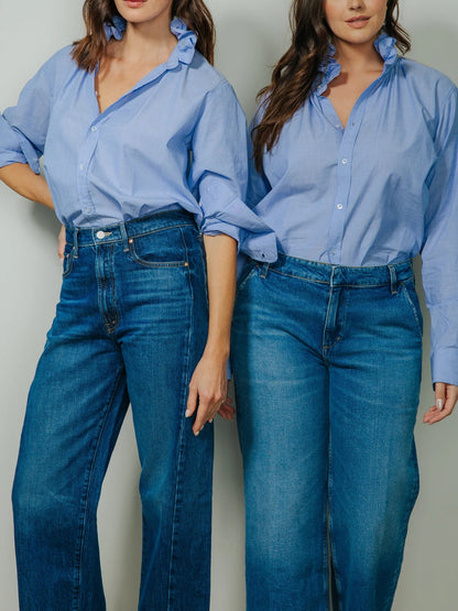 Sky Blue Ruffle Collar Shirt