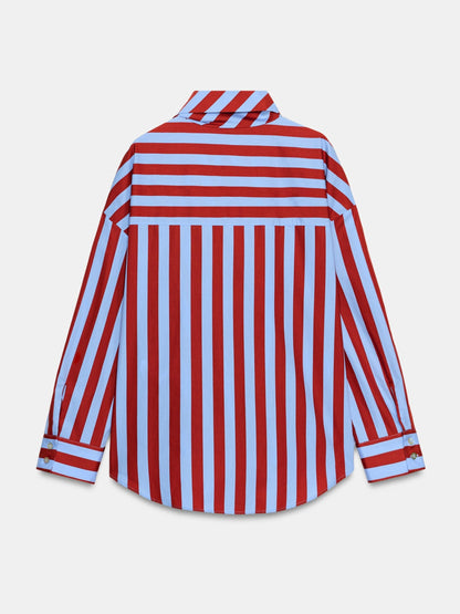 Red & Blue Stripe Bow Blouse