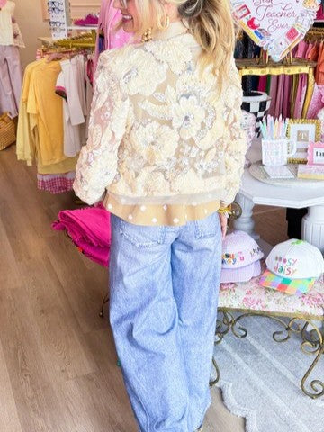 Ivory Rhinestone Detail Sheer Jacket