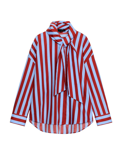 Red & Blue Stripe Bow Blouse