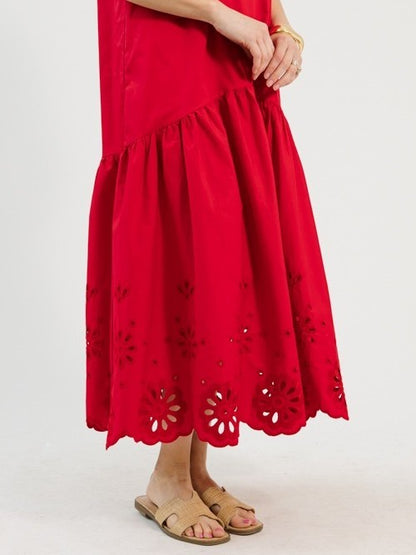 Embroidered Flowers Midi Dress
