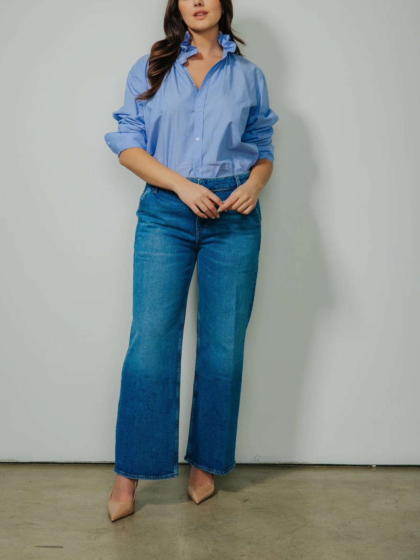Sky Blue Ruffle Collar Shirt