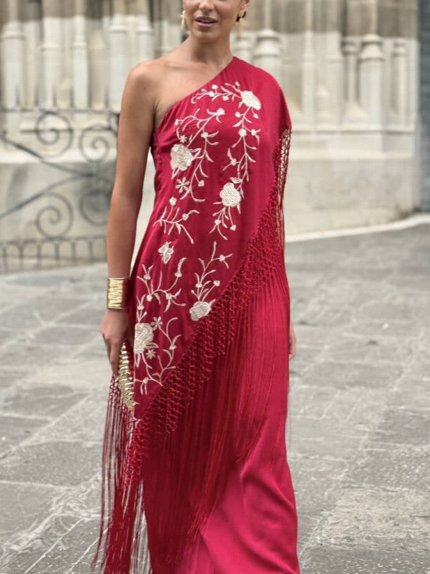 Floral Embroidered Fringe Maxi Dress