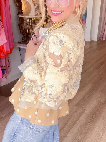 Ivory Rhinestone Detail Sheer Jacket