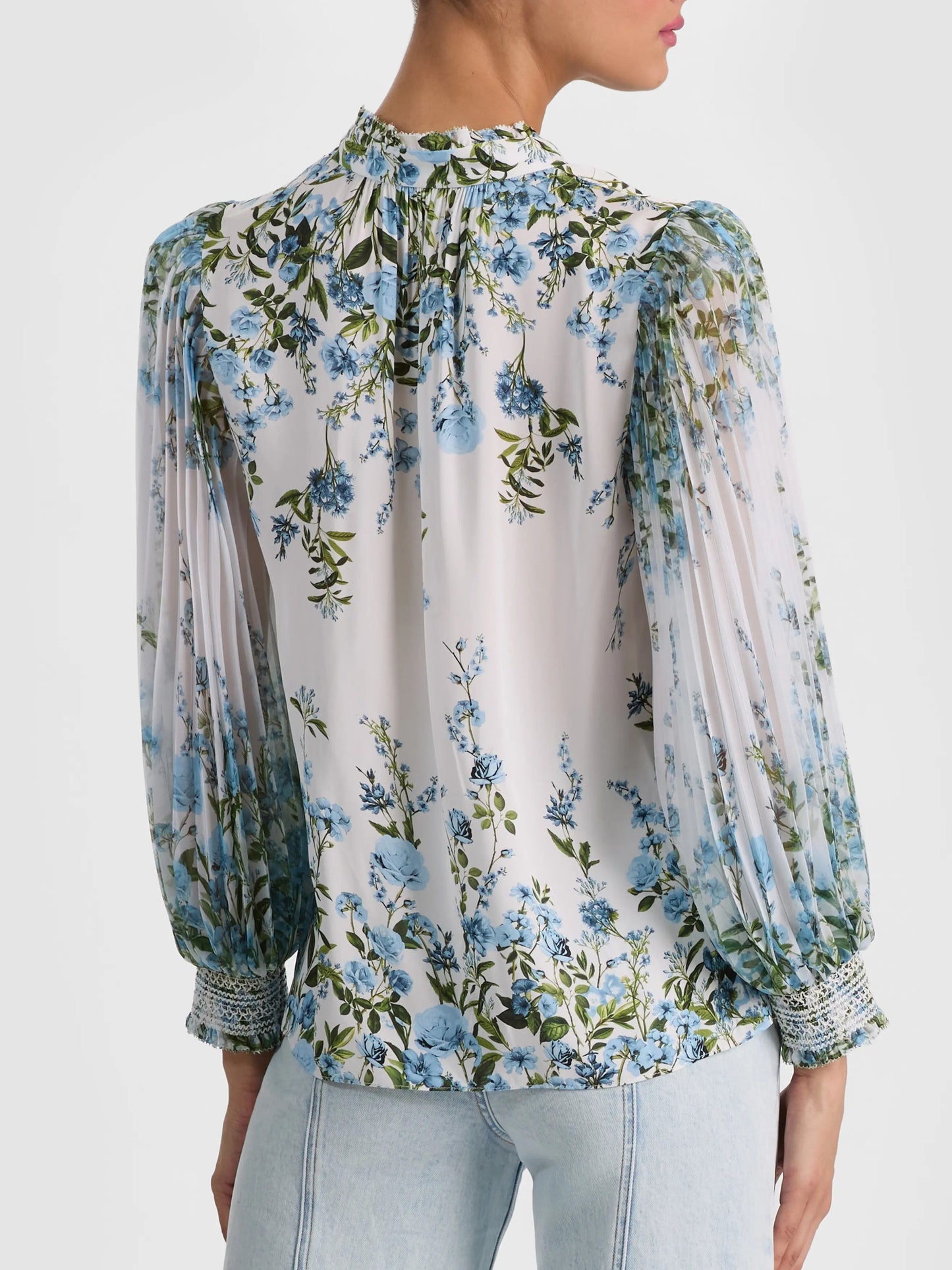 Ilan Floral Pleated Sleeve Button-Up Shirt