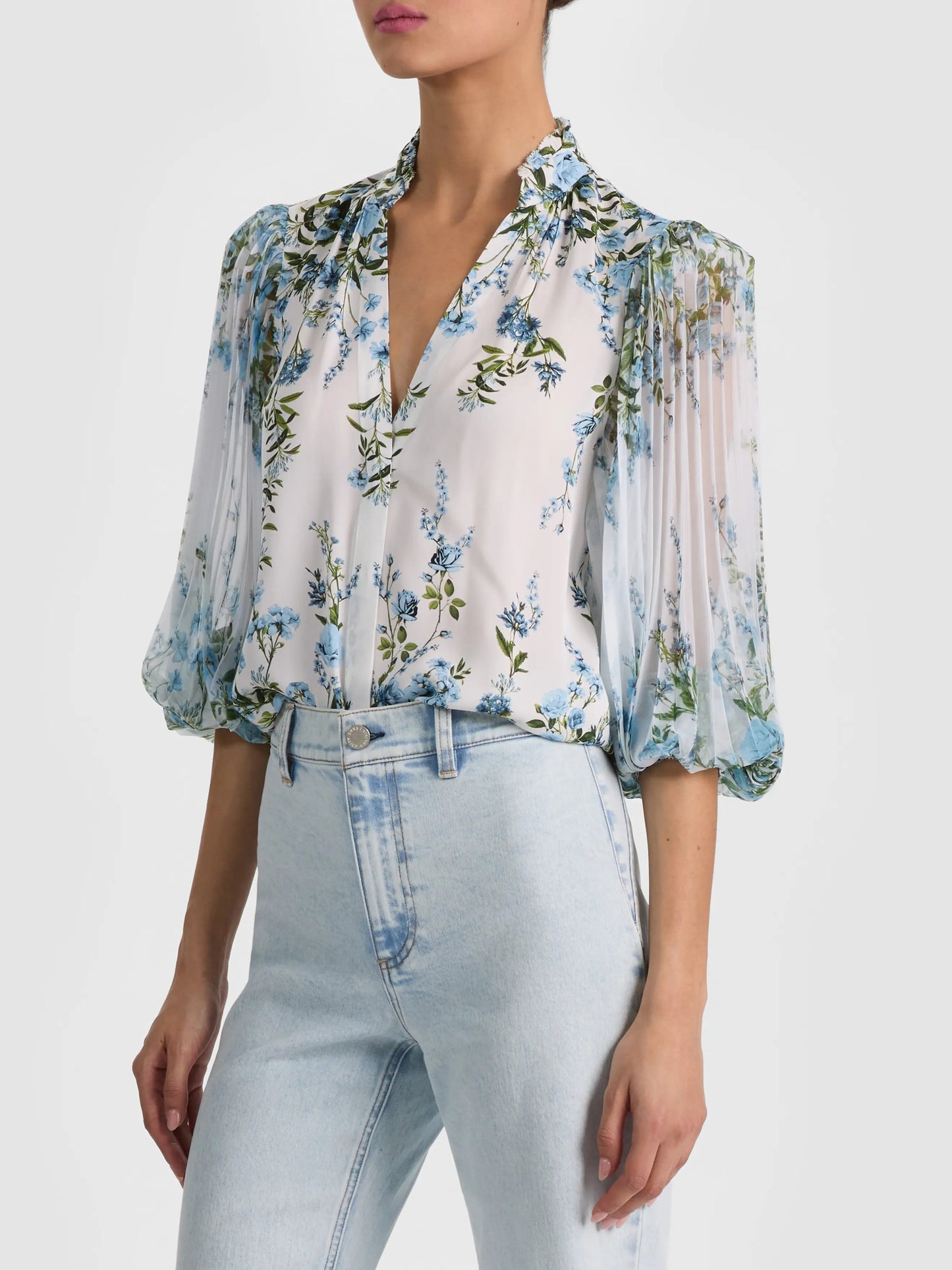 Ilan Floral Pleated Sleeve Button-Up Shirt
