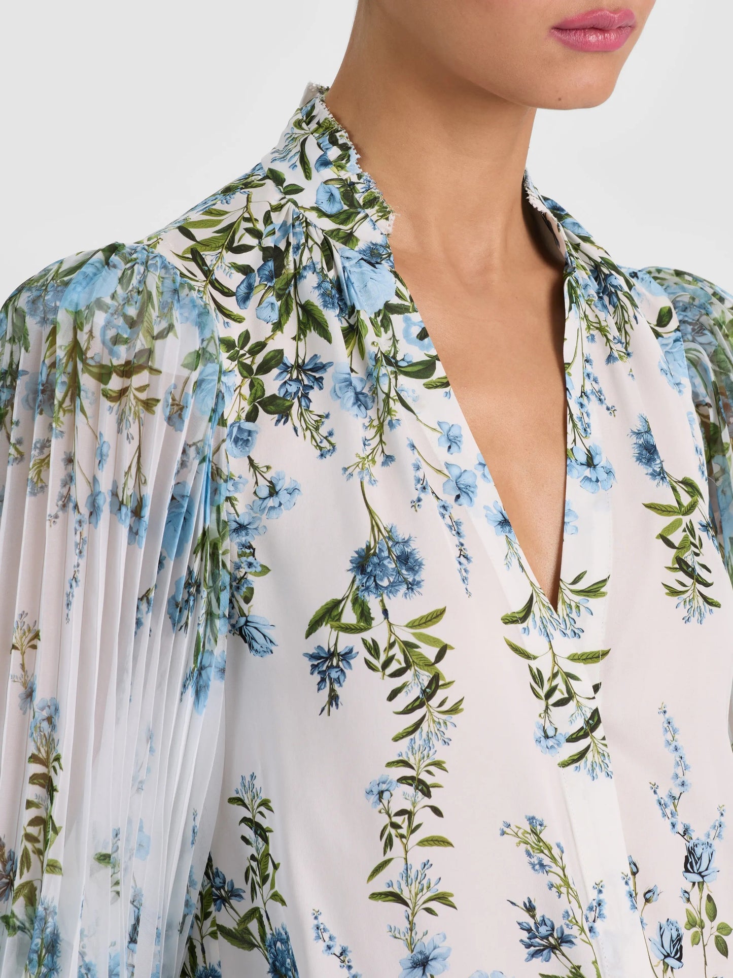 Ilan Floral Pleated Sleeve Button-Up Shirt