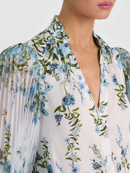 Ilan Floral Pleated Sleeve Button-Up Shirt