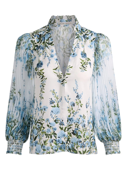 Ilan Floral Pleated Sleeve Button-Up Shirt