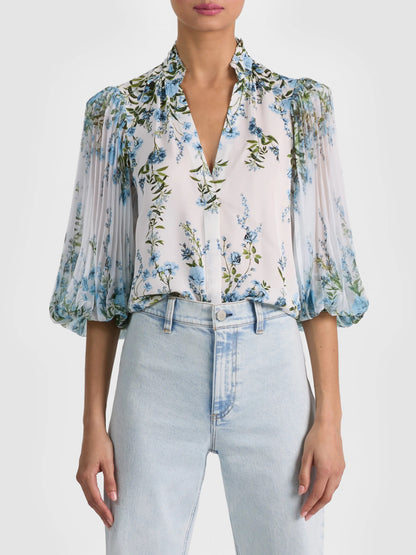 Ilan Floral Pleated Sleeve Button-Up Shirt