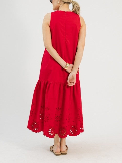 Embroidered Flowers Midi Dress