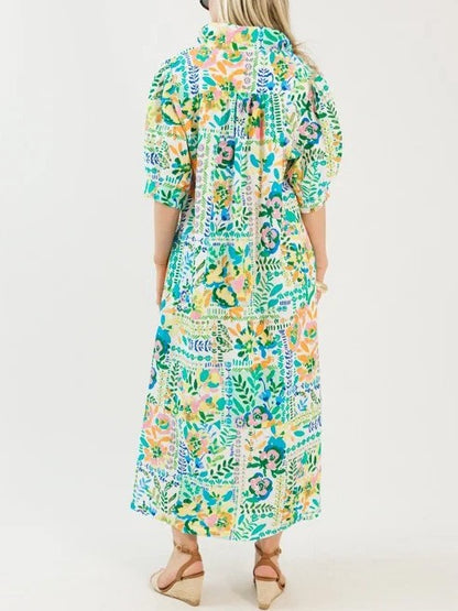 Textured Floral Maxi, Green Mix