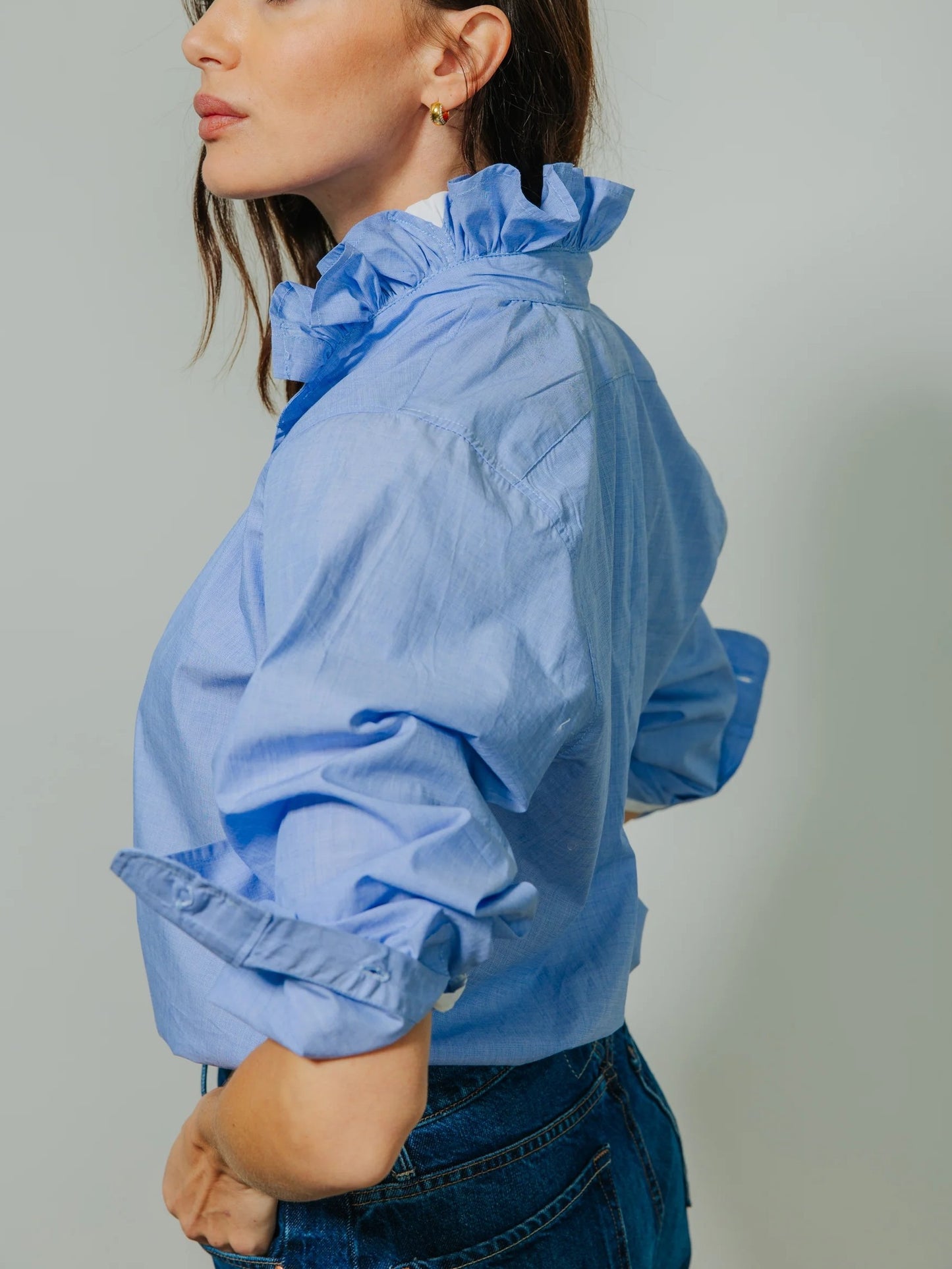 Sky Blue Ruffle Collar Shirt