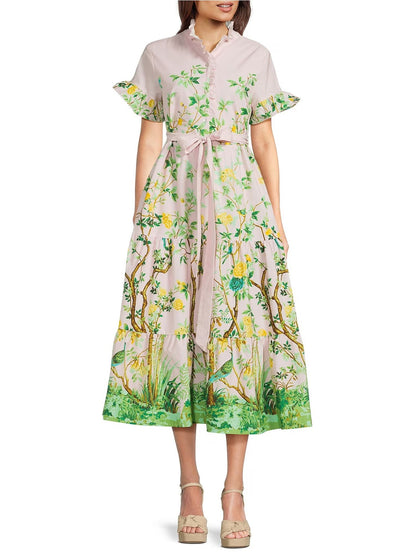 Luna Midi Button Front Tie Waist Dress
