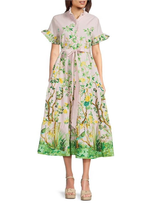 Luna Midi Button Front Tie Waist Dress