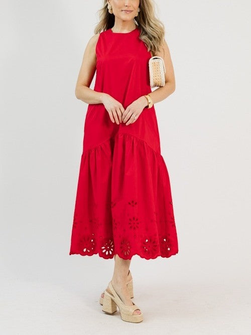 Embroidered Flowers Midi Dress