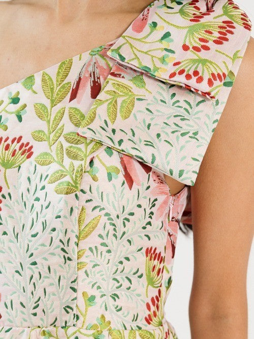 Bow Shoulder Jacquard Midi Dress