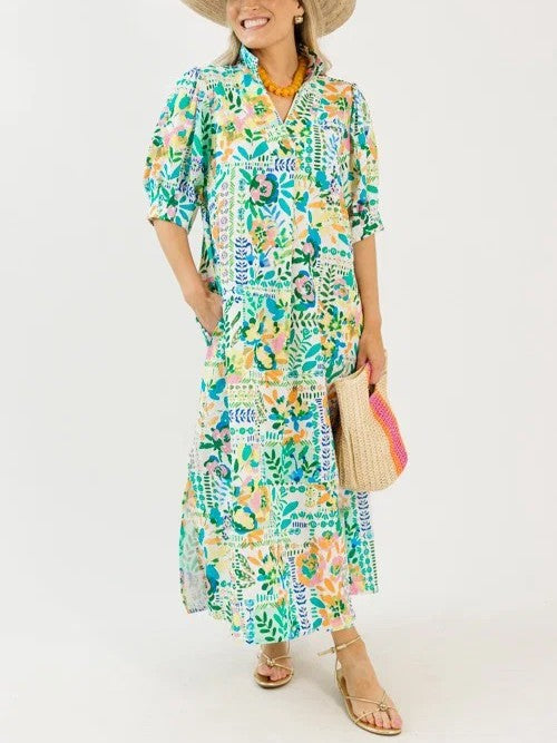 Textured Floral Maxi, Green Mix