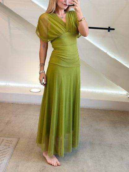 Mesh Elegant See-through V Neck Dress