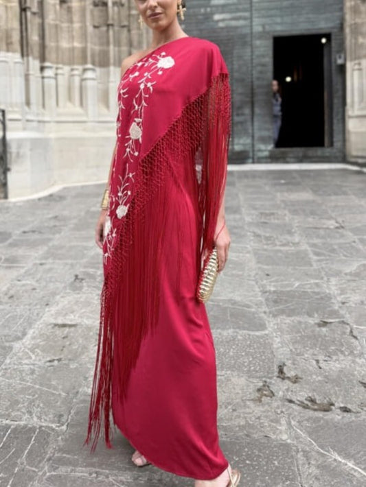 Floral Embroidered Fringe Maxi Dress