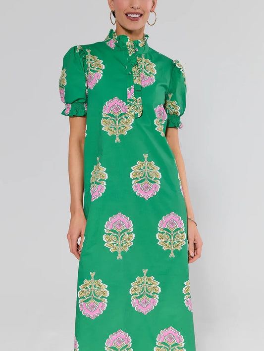 Green Floral Print Maxi Dress