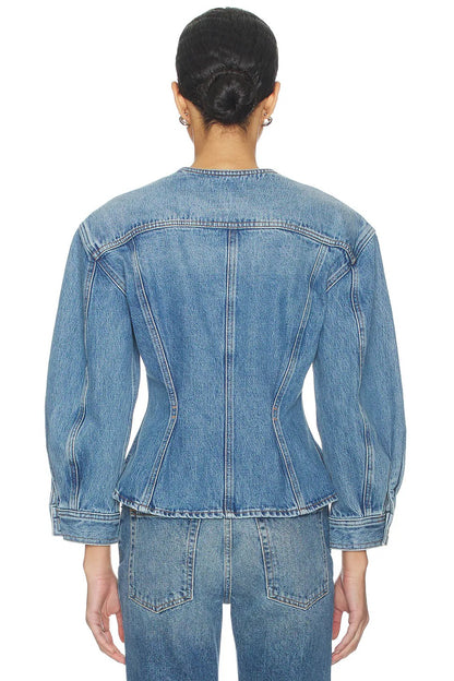The Nipped Collarless Denim Jacket