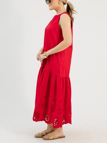 Embroidered Flowers Midi Dress