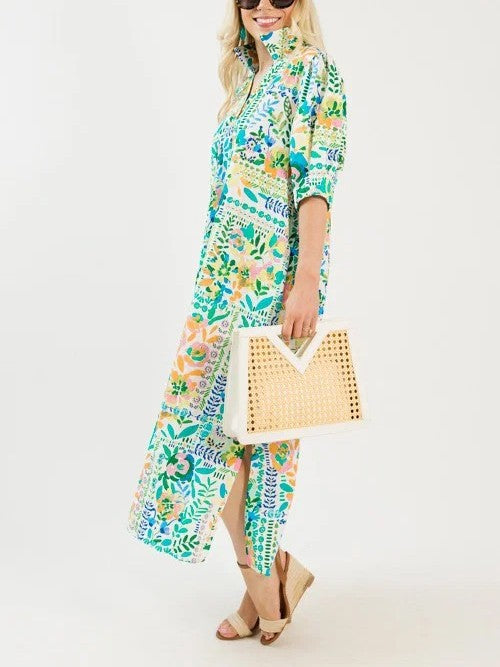 Textured Floral Maxi, Green Mix
