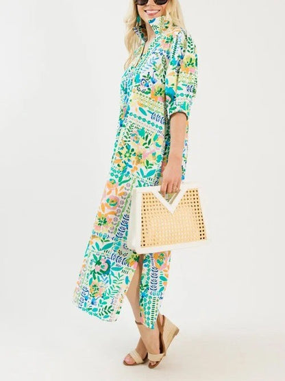 Textured Floral Maxi, Green Mix