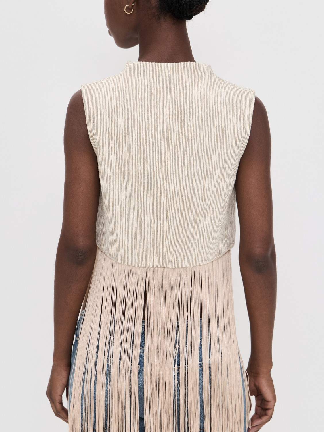 Neutral Textured Fringe Waistcoat