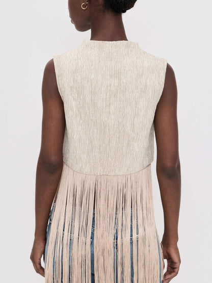 Neutral Textured Fringe Waistcoat