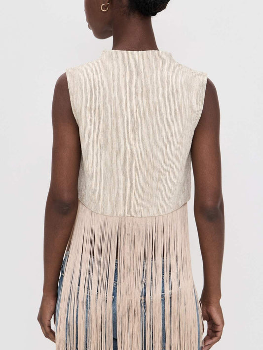Neutral Textured Fringe Waistcoat